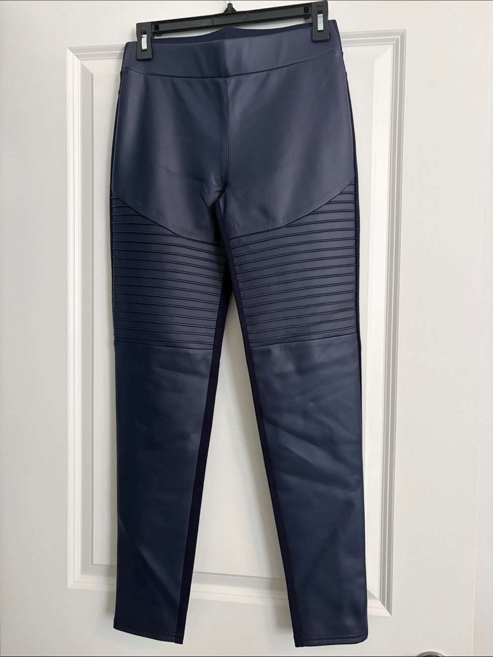 Navy Faux Leather Moto Leggings